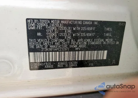 2023 Toyota Rav4 Le z USA, uszkodzony, nr VIN 2T3H1RFV4PC232972